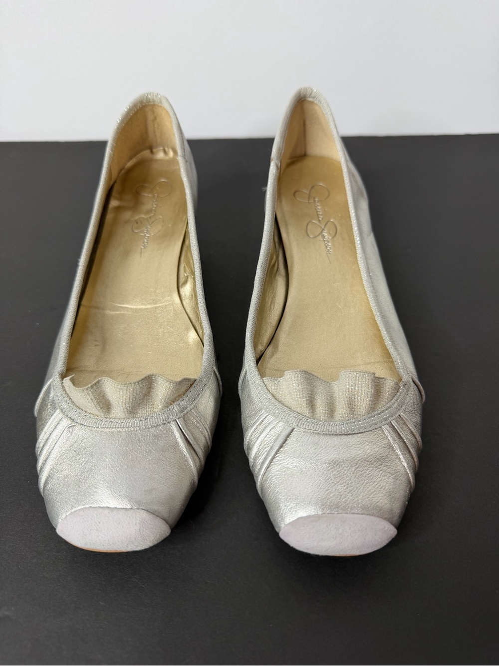 Jessica Simpson Metallic Silver Fold-Detail Ballet Flats